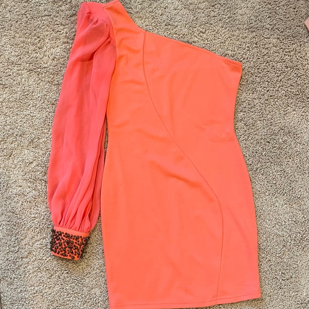 Coral bodycon, one sleeve.